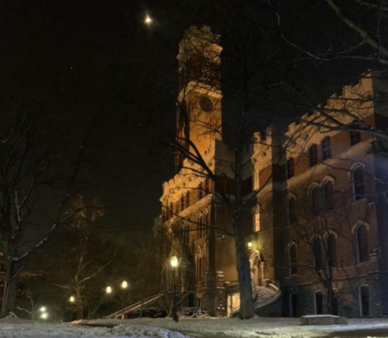Snow outside Kirkland Hall at Vanderbilt University