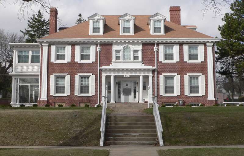 Dr. Van Buren Knott house, located at 2323 Nebraska Street in Sioux City, Iowa; seen from the east, across Nebraska.