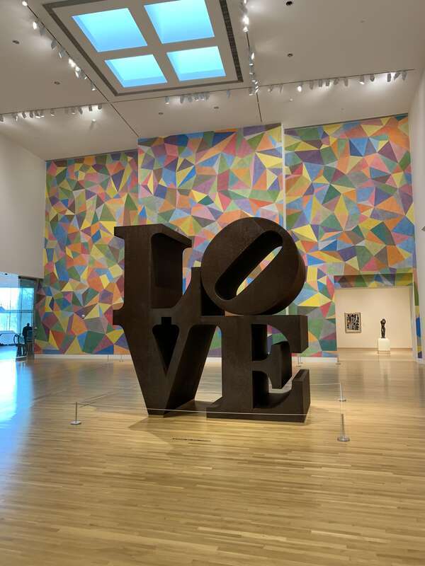 The original LOVE statue by Robert Indiana as displayed in the main foyer of the Indianapolis Museum of Art at Newfields in 2019