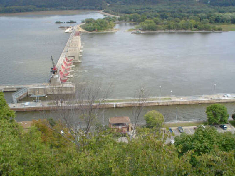 Description:Lock &amp; Dam #11, located at Dubuque, Iowa.  This photo shows the dam as seen from Eagle Point Park in Dubuque.