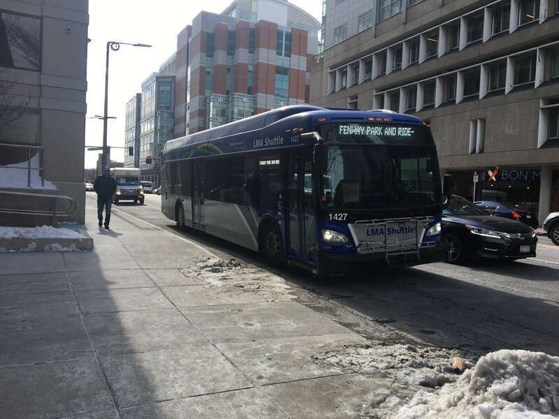 MASCO shuttle bus on Brookline Avenue in March 2019