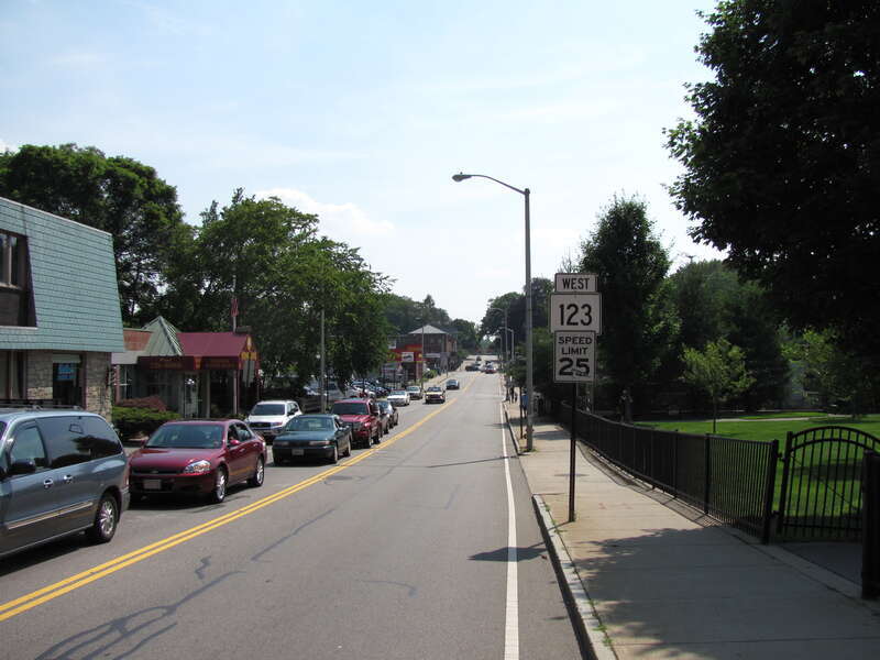 Massachusetts Route 123 westbound in Attleboro Massachusetts