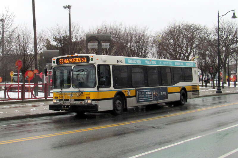 MBTA route 83 bus on Somerville Avenue in April 2017
