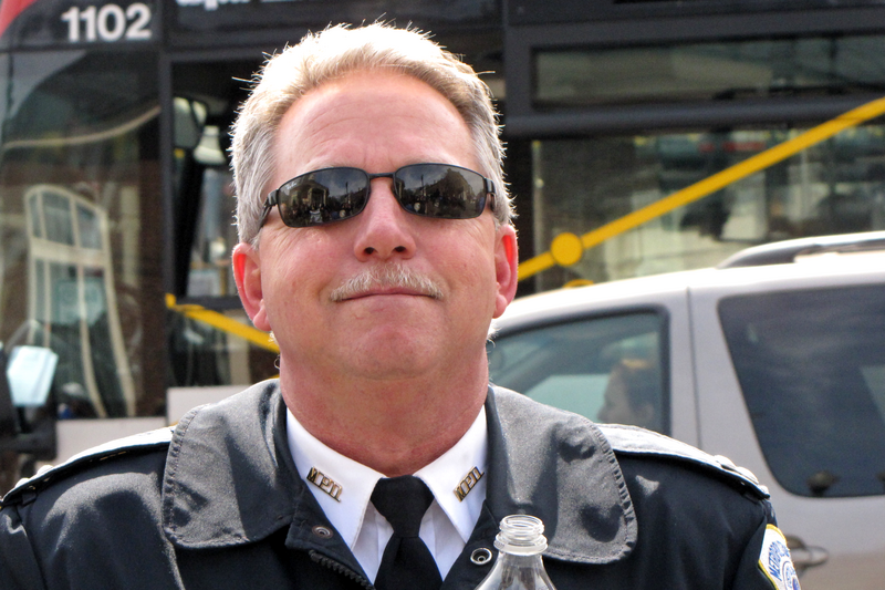 Metropolitan Police captain Jeff Herold takes a moment to pose for the camera during a radical feeder march through downtown Washington, DC prior to joining up with the main march at the Lincoln Memorial.
The March on Crystal City (formally the March
