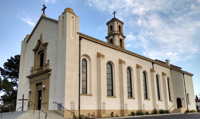 Mary Magdalene Chapel, Camarillo, California, looking SE, dedicated July 1, 1913. Albert C. Martin, Sr., architect.