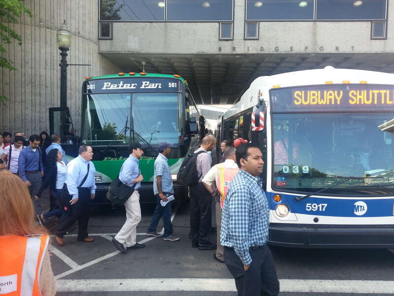 Metro-North Railroad and the Connecticut Department of Transportation arranged for 120 buses to provide transportation to train riders on May 20-21, 2013, while service remained suspended through Bridgeport and Fairfield, Connecticut. Customers