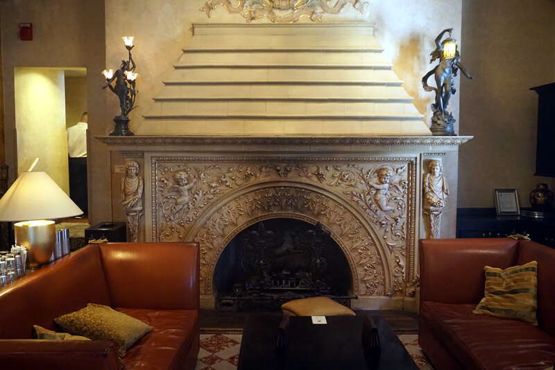 The fireplace inside The Pfister Hotel in Milwaukee, Wisconsin (United States).