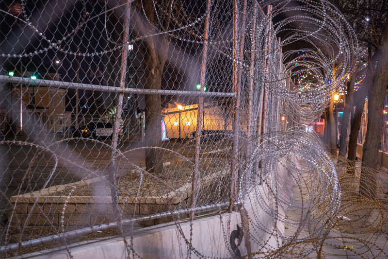 The Minneapolis Police 2nd precinct secured with razorwire during the Derek Chauvin murder trial.