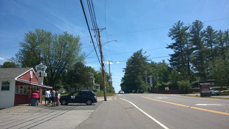 View of "The Big One", ice cream and hotdog stand in Nashua, looking south on Daniel Webster Highway near the top of Concord Street, Nashua, New Hampshire