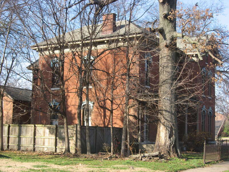 Southern side and front of the Peter Augustus Maier House, located at 707 S. Sixth Street in Evansville, Indiana, United States.  Built in 1873, it is listed on the National Register of Historic Places.