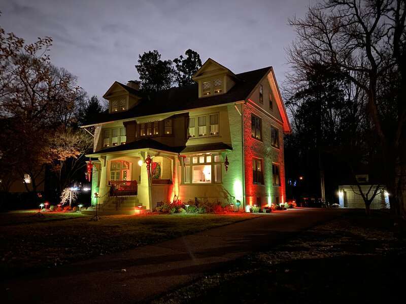 Turn of the century craftsman house in Plainfield, NJ during the holiday season.