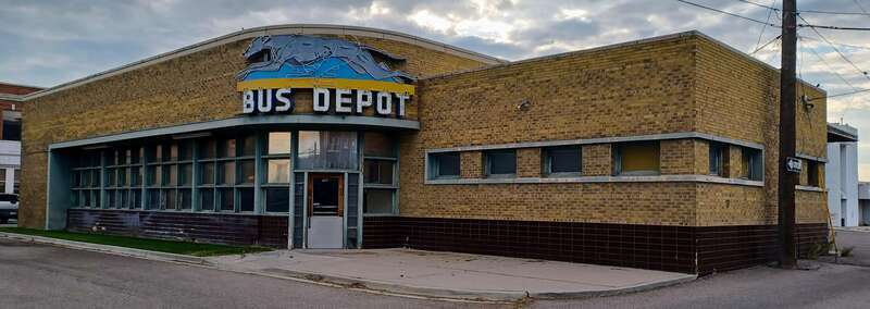 Pocatello Greyhound Bus Depot, Pocatello, ID, signage &amp; front view