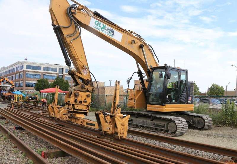 Prepping rail for welding as part of Green Line Extension work in August 2019