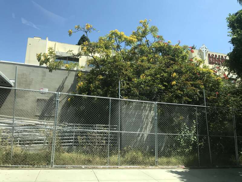 Windows boarded over at the former Robert F Kennedy Medical Center in Hawthorne California in 2020