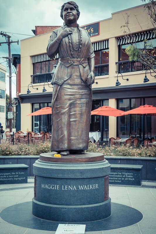 The Maggie Walker statue in served as a rallying point for several hundred people who participated in the "Richmond Stands United for Racial Justice" march on September 16, 2017 in Richmond, Virginia, to counter planned pro-Confederate statue