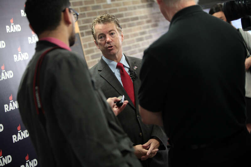 U.S. Senator Rand Paul speaking with media on his "The Iowa 10,000 College Tour!" at the UPS Auditorium at Morningside College Sioux City, Iowa.

Please attribute to Gage Skidmore if used elsewhere.