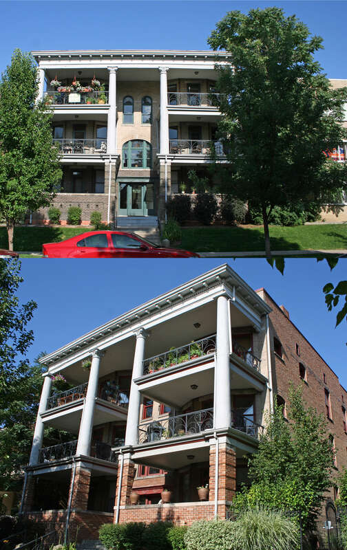 The Ray Apartments Buildings, located at 1550 (top) and 1560 (bottom) Ogden Street in Denver, Colorado. Jointly, the two buildings are listed on the National Register of Historic Places in Denver.