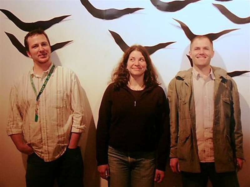 Redbird band (Left to right: Peter Mulvey, Kris Delmhorst, Jeffrey Foucault) taken on April 12, 2005.