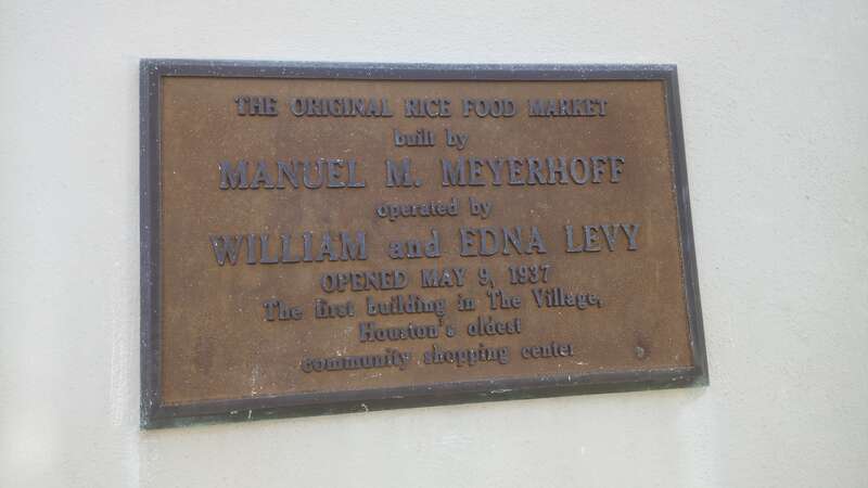 Plaque at Rice Village marking the first Rice Grocery Store