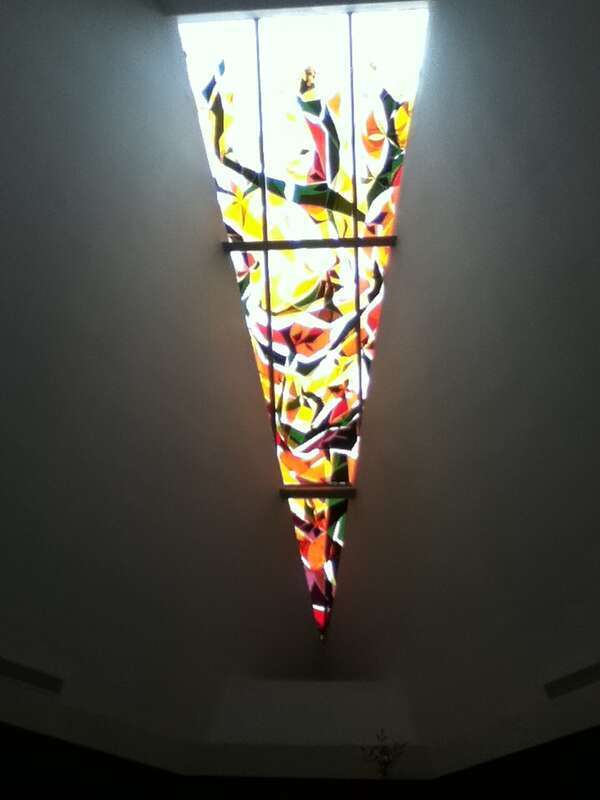 Stain glass windows in Rodef Sholom sanctuary