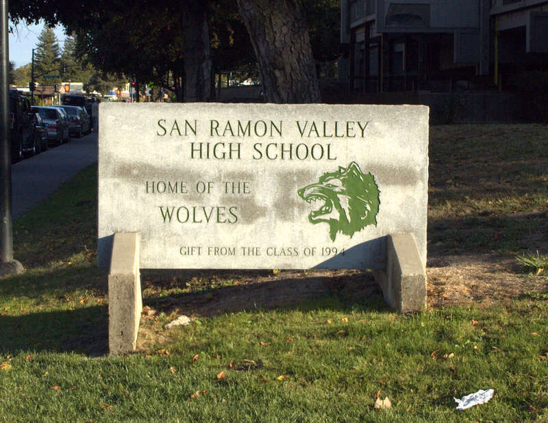 The sign at the entrance to San Ramon Valley High School.
