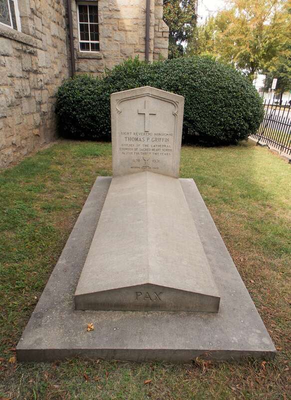 The grave of Msgr. Thomas P.Griffin on the grounds of Sacred Heart Cathedral near downtown Raleigh, North Carolina.