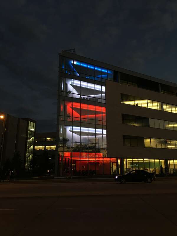 Interesting lighting inside the Schreiber Foods headquarters in downtown Green Bay, WI.