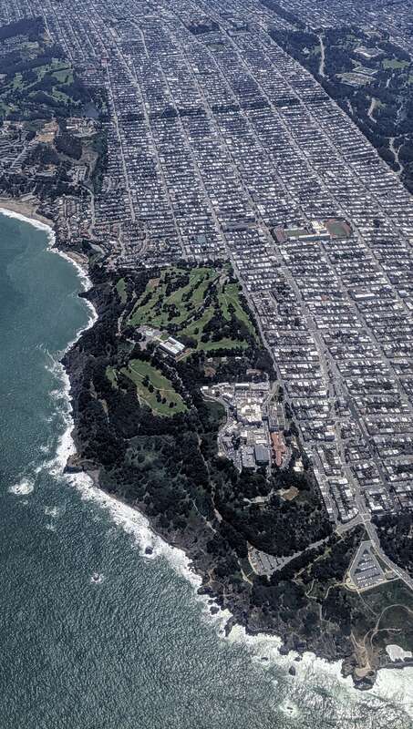 Aerial view from the west-northwest of Lands End and Sea Cliff and Richmond districts, San Francisco