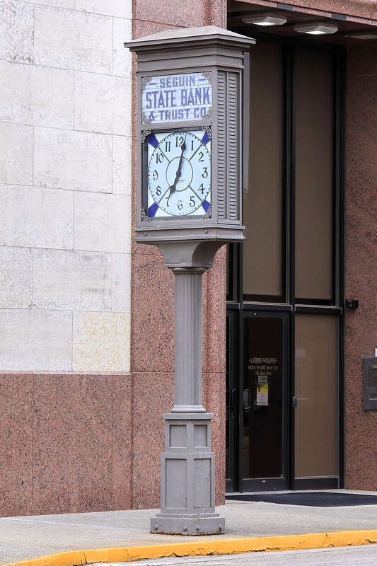 The Seguin State Bank Clock in Seguin, Texas, United States was installed circa 1910. The clock is a contributing structure to the Seguin Commercial Historic District, which was listed on the National Register of Historic Places on December 15, 1983.