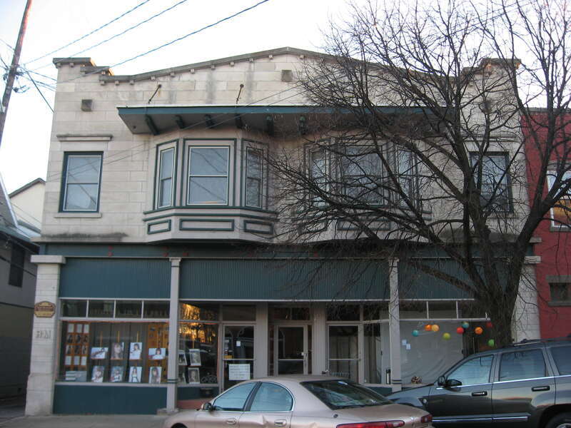 Front of the building located at 108-110 E. Sixth Street in downtown Bloomington, Indiana, United States.  Built in 1905, it is part of the Courthouse Square Historic District, a historic district that is listed on the National Register of Historic