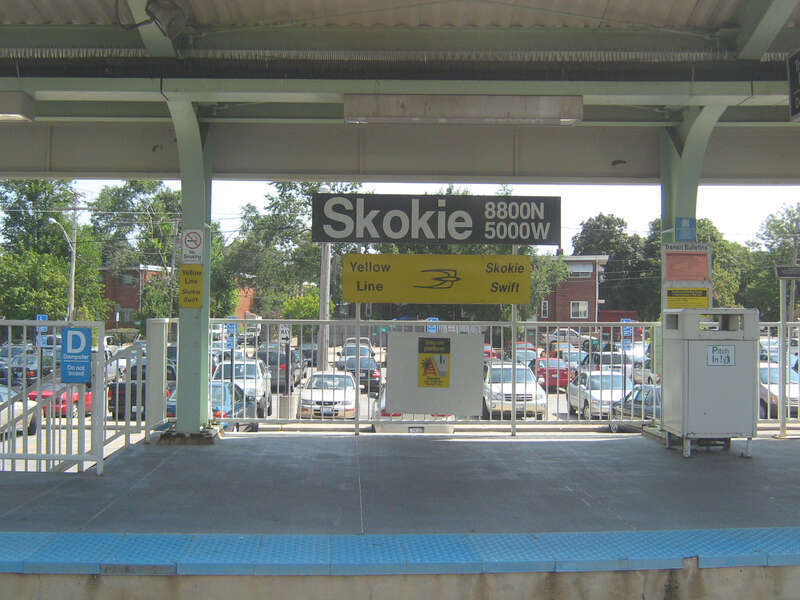 Dempster Street &amp; Terminal Avenue (8800 N/5000 W)
5005 W. Dempster St., 
Skokie, IL 60077

Yellow Line (Skokie Swift)