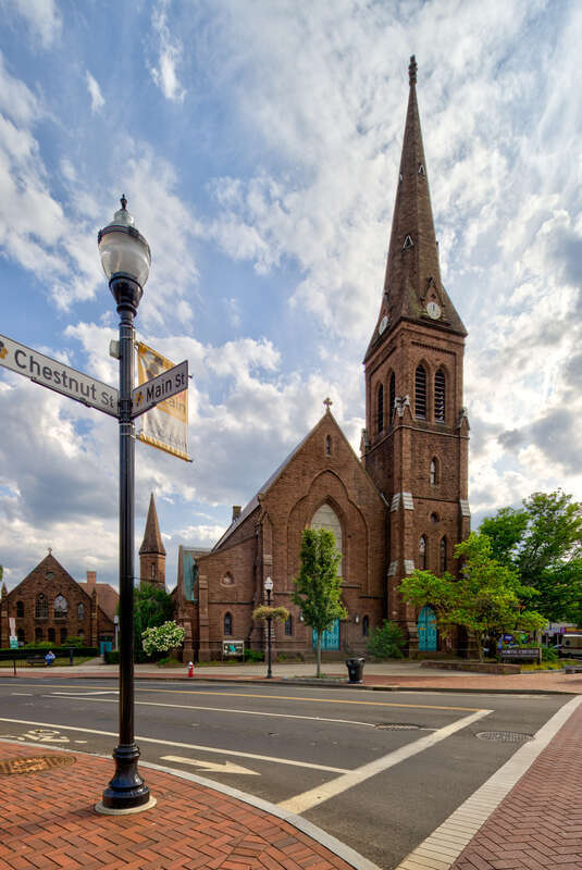Trinity Methodist Episcopal Church, 69 Main Street, New Britain, Connecticut. NRHP ID: 89000930