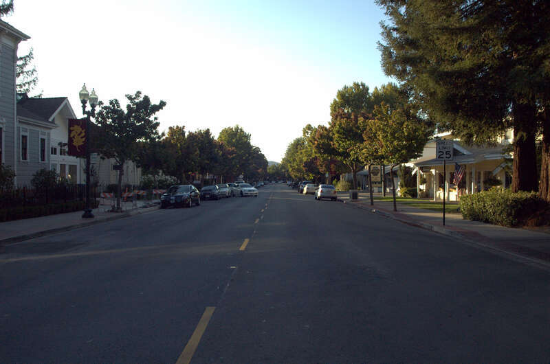 Shot of Downtown Danville CA. From the intersection of Hartz &amp; School, facing North.