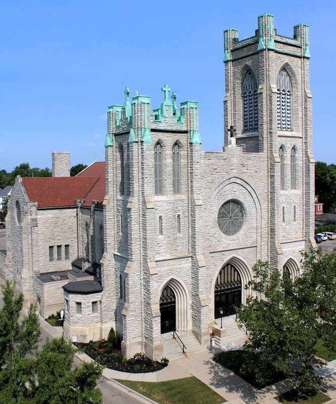 St. Mary Cathedral in Lansing, Michigan. Photo taken from the top level of the parking garage across the street.