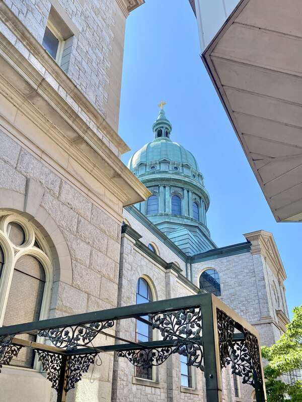 Built in 1904-07, this Renaissance Revival and Baroque Revival-style cathedral was designed by George I. Lovatt Sr. to replace the earlier St. Patrick Catholic Church, was was built on the same site to serve a primarily Irish-American Catholic