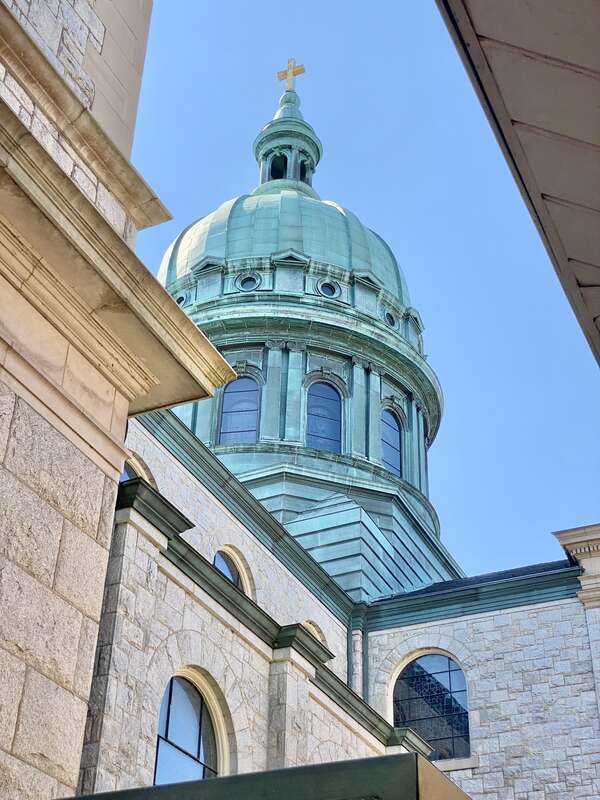 Built in 1904-07, this Renaissance Revival and Baroque Revival-style cathedral was designed by George I. Lovatt Sr. to replace the earlier St. Patrick Catholic Church, was was built on the same site to serve a primarily Irish-American Catholic