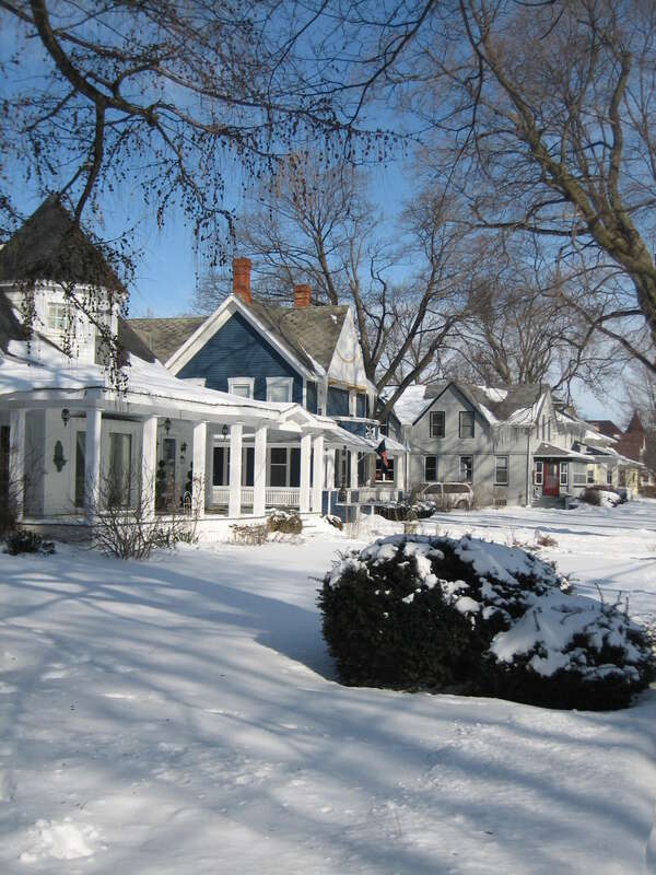 500 Block Main St. Sycamore, Illinois. Sycamore Historic District, National Register of Historic Places. Visible: J.H. Rogers/Bettis House, Charles A. Bishop House.