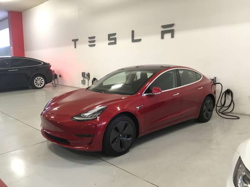 Tesla E/3 charging station at Mall, El Paseo Village, Palm Desert, California.
