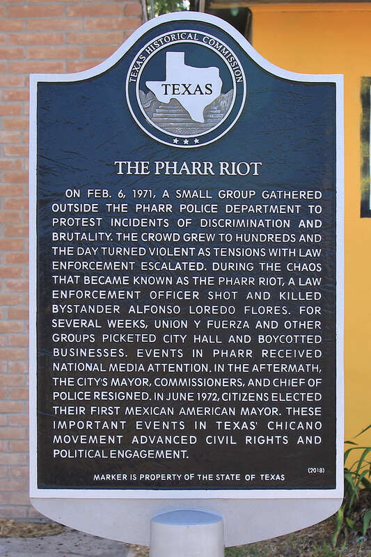 The Pharr Riot historical marker in Pharr, Texas, United States.