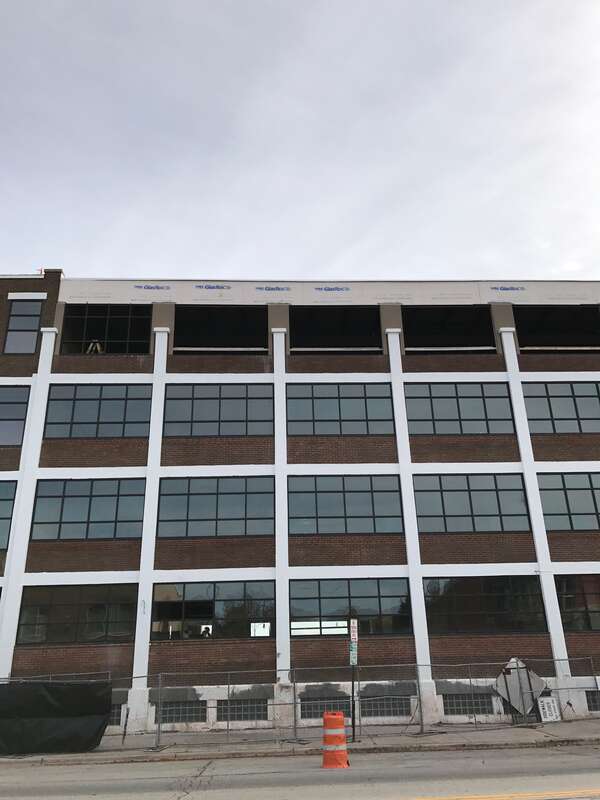 Construction on The Rail Yard (formerly Larsen Green) in downtown Green Bay, WI. Broadway St.