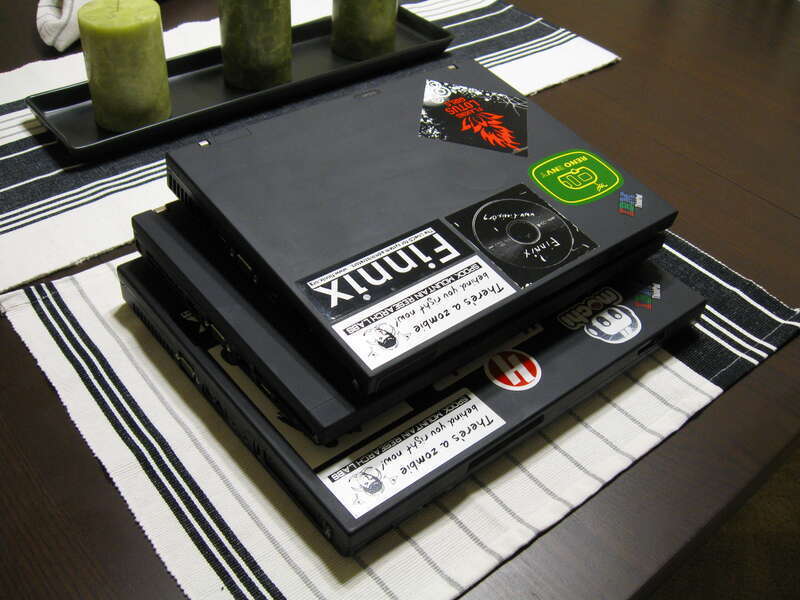 Three generations of ThinkPads
From bottom to top: T60, X200s, X61