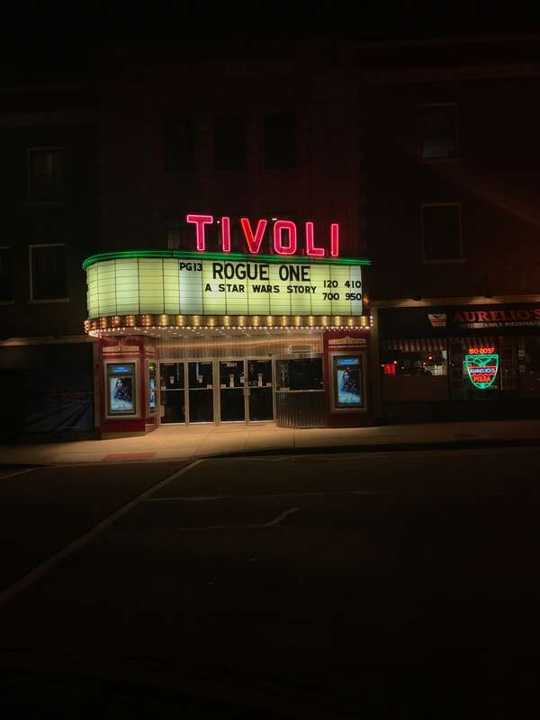 Tivoli Theatre at night showing Rogue One
