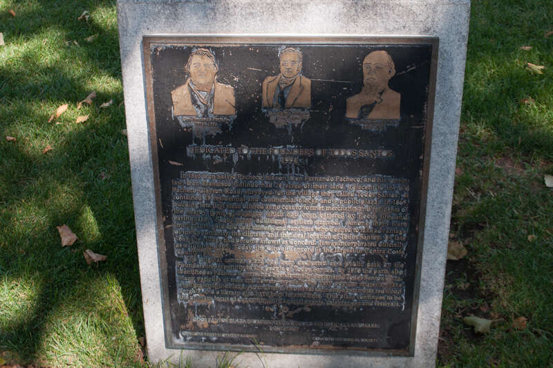 This plaque, located on Todos Santos Plaza that is the focal point of central Concord, explains the city's history.
The city was founded in 1869 by these three men who are the "Todos Santos" - Don Salvio Pacheco, his son Don Fernando Pacheco, and