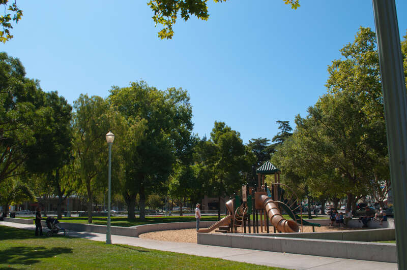 Todos Santos Plaza is the center point for the city of Concord, located 30 miles northeast of San Francisco. A lovely playground with some young families around.
The city was founded in 1869 by three men who are the "Todos Santos" - Don Salvio