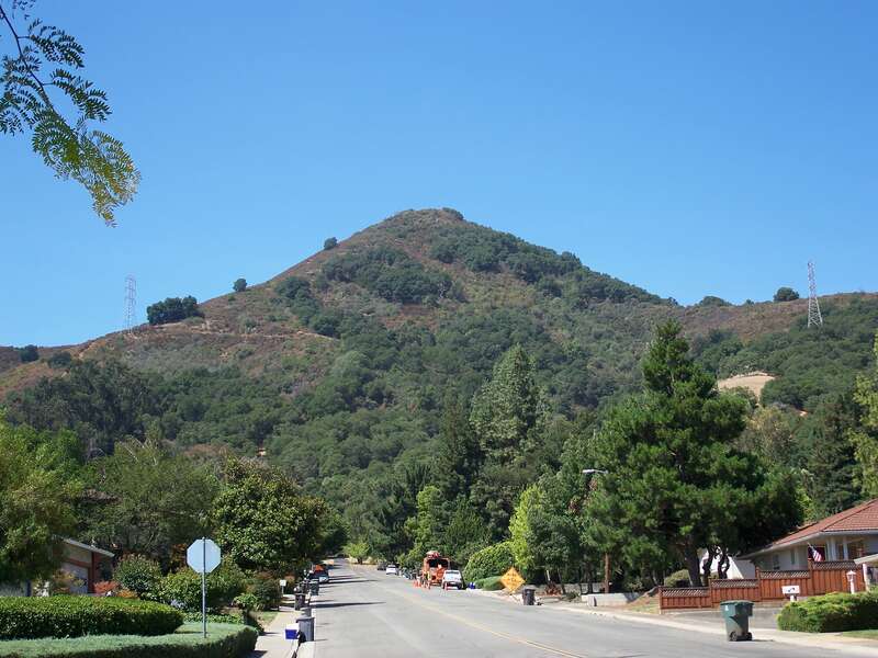 The hill known as El Toro. View from intersection of West Main and DeWitt Avenues. Morgan Hill, California, USA.