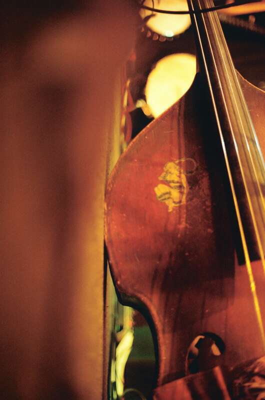 Uncle Earl "Waterloo Tennessee" CD Release show at Club Passim. Mary Lucey's double bass lying down.