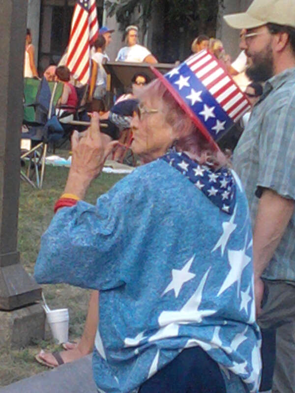 Woman displays patriotic colors/images at Valley Fourth celebration in Harrisonburg, Virginia on July 4, 2012.