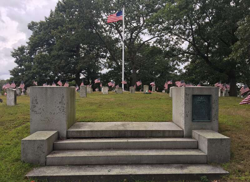 The entrance to Veterans Hill at Brookdale Cemetery in Dedham, Massachusetts