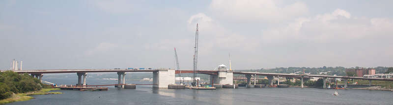 The Veterans Memorial Bridge over the Taunton River between Somerset, MA, USA and Fall River, MA, USA