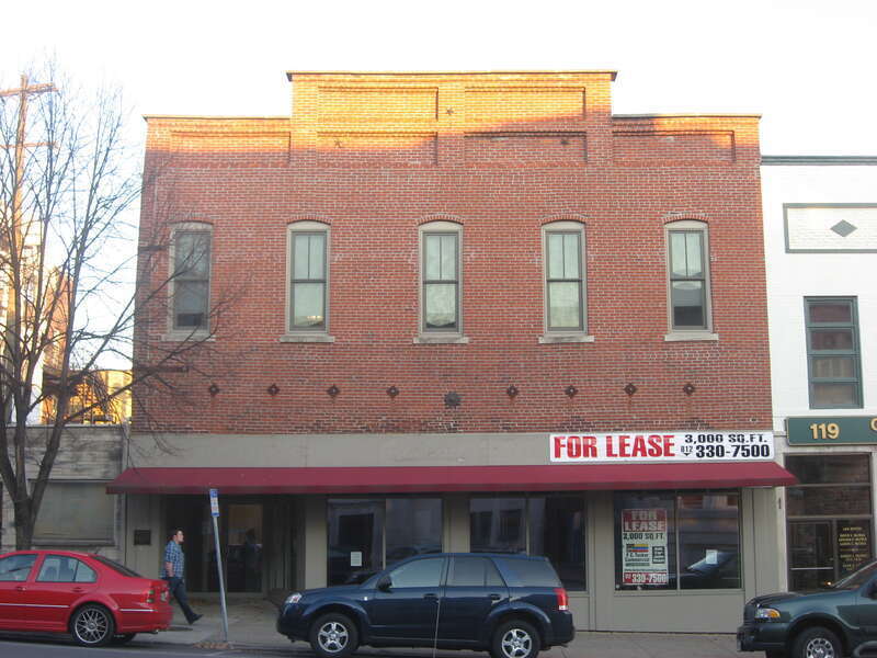Front of the building located at 115 S. Walnut Street in downtown Bloomington, Indiana, United States.  Built in 1890, it is part of the Courthouse Square Historic District, a historic district that is listed on the National Register of Historic